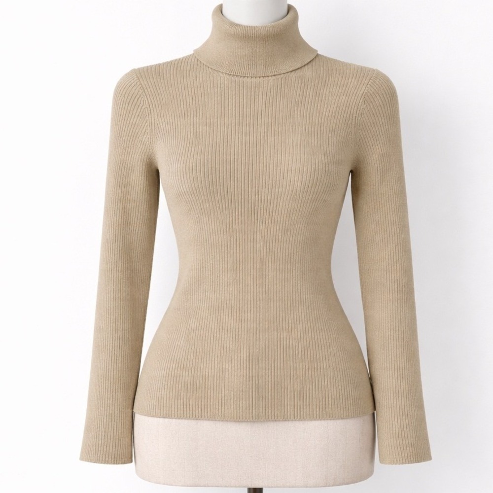 Abercrombie Fitch Gold Metallic Ribbed Turtleneck Sweater Women's Small